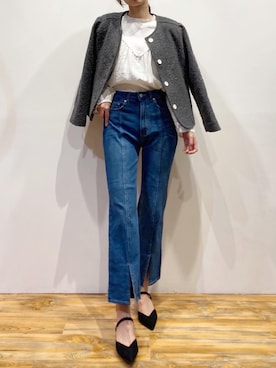 「韓国」｜「アイテム（ノーカラージャケット）」を使った、conatsuさん（レディース・161cm）の秋コーディネート