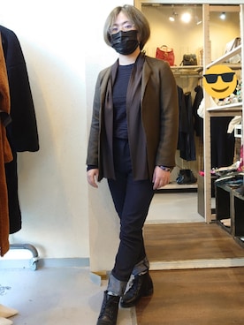 「Yohji Yamamoto（ヨウジヤマモト）のアイテム（ジャケット/アウター）」を使った、くれいさん（レディース・157cm）の秋コーディネート
