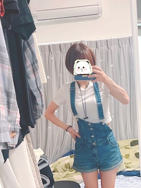 「アイテム（サロペット/オーバーオール）」を使った、ぱんぱんさん（レディース・158cm）の夏コーディネート