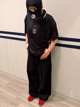 「Reebok（リーボック）のフットボールジャージー / STREET SPORT FOOTBALL JERSEY （アウトドア/スポーツ、ブラック系）」を使った、HARUNAさん（レディース・161cm）の春コーディネート