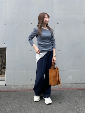 「URBAN RESEARCH（アーバンリサーチ）のダブルクロスキュプラパンツ（その他パンツ、ブルー系）」を使った、anさん（レディース・146cm）の春コーディネート