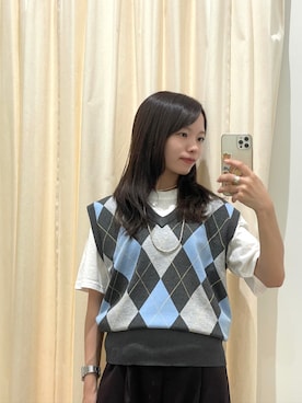 「URBAN RESEARCH（アーバンリサーチ）のアーガイルニットベスト（ベスト、グレー系）」を使った、anさん（レディース・146cm）の秋コーディネート