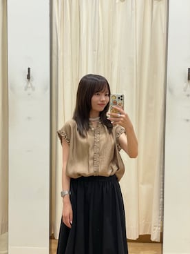 「URBAN RESEARCH ROSSO WOMEN（アーバンリサーチ　ロッソ）のフリルディテールノースリーブブラウス（シャツ/ブラウス、ベージュ系）」を使った、anさん（レディース・146cm）の夏コーディネート