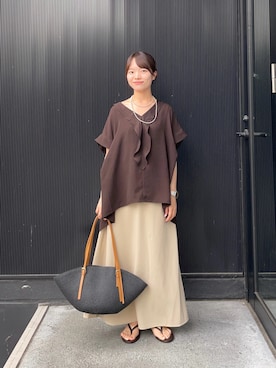 「URBAN RESEARCH DOORS（アーバンリサーチドアーズ）の『接触冷感/イージーケア』フロントフリルブラウス（シャツ/ブラウス、ブラウン系）」を使った、anさん（レディース・146cm）の夏コーディネート