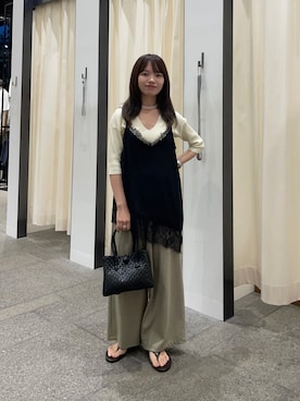 「URBAN RESEARCH（アーバンリサーチ）のVネックハーフスリーブリブニット（ニット/セーター、ホワイト系）」を使った、anさん（レディース・146cm）の夏コーディネート