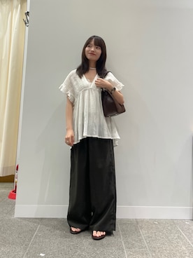 「URBAN RESEARCH Sonny Label（アーバンリサーチサニーレーベル）の楊柳ドビーシャーリングブラウス（シャツ/ブラウス、ホワイト系）」を使った、anさん（レディース・146cm）の夏コーディネート