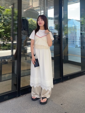 「KBF（ケイビーエフ）のBASICクロップドTEE（Tシャツ/カットソー、ホワイト系）」を使った、anさん（レディース・146cm）の夏コーディネート