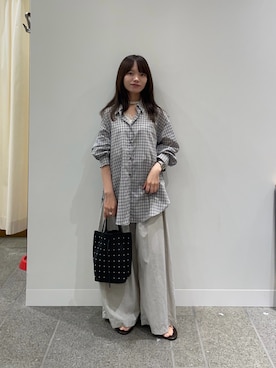 「URBAN RESEARCH（アーバンリサーチ）のシアーチェックシャツ（シャツ/ブラウス、ベージュ系）」を使った、anさん（レディース・146cm）の夏コーディネート