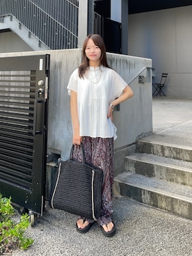 「URBAN RESEARCH DOORS（アーバンリサーチドアーズ）のダークペイズリープリントイージーパンツ（その他パンツ、レッド系）」を使った、anさん（レディース・146cm）の夏コーディネート