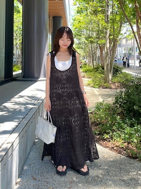 「URBAN RESEARCH（アーバンリサーチ）のスクエアネックタンクトップ（タンクトップ、ホワイト系）」を使った、anさん（レディース・146cm）の夏コーディネート
