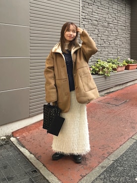 「アイテム（ムートンコート）」を使った、anさん（レディース・146cm）の冬コーディネート