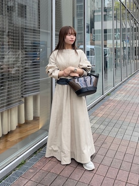 「URBAN RESEARCH（アーバンリサーチ）のnew basic　SLAB NEP FLARE SKIRT（スカート、ベージュ系）」を使った、anさん（レディース・146cm）の春コーディネート