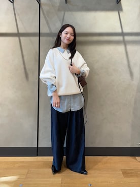 「URBAN RESEARCH（アーバンリサーチ）のコットンカシミヤスウェットニット（ニット/セーター、ホワイト系）」を使った、anさん（レディース・146cm）の秋コーディネート
