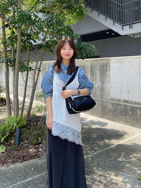 「URBAN RESEARCH（アーバンリサーチ）のシアーチェックシャツ（シャツ/ブラウス、ブルー系）」を使った、anさん（レディース・146cm）の夏コーディネート