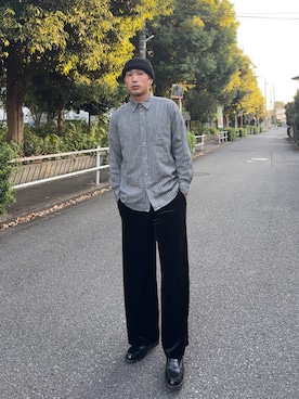 「アイテム（ニットキャップ/ビーニー）」を使った、takumi1403さん（メンズ・173cm）の秋コーディネート