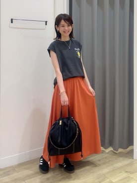 「オレンジスカート」｜HORIEさん（レディース・161cm）の夏コーディネート