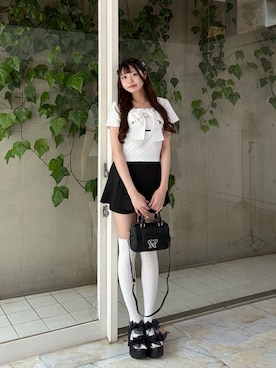 「OLIVE des OLIVE（オリーブデオリーブ）のメニーリボン厚底スポサン（サンダル、ブラック系）」を使った、かなうさん（レディース・165cm）の春コーディネート