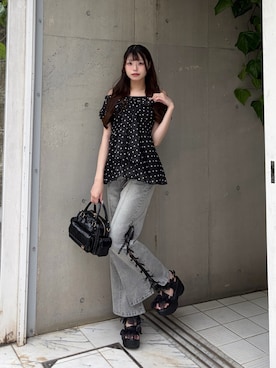「OLIVE des OLIVE（オリーブデオリーブ）のフェアリーチュニック（チュニック、ブラック系）」を使った、かなうさん（レディース・165cm）の春コーディネート