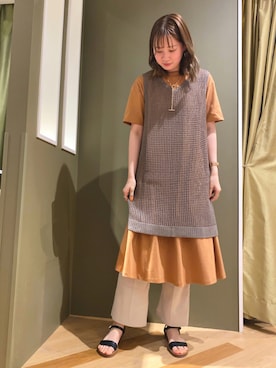 「センタープレスパンツ」｜「アイテム（ワンピース/ドレス）」を使った、riiiinさん（レディース・170cm）の夏コーディネート