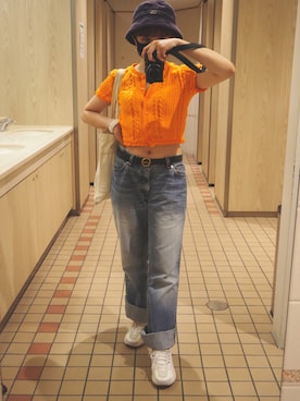 「カメラ女子」｜「アイテム（腕時計）」を使った、Denさん（レディース・155cm）の夏コーディネート