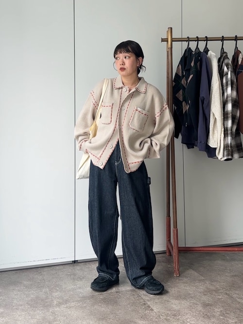 CPCM】ハンドステッチニットシャツ ハンドステッチルーズクルー