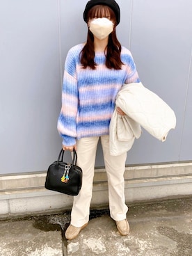 「Ray BEAMS（レイビームス）のアイテム（ノーカラーコート）」を使った、kotoeさん（レディース・161cm）の冬コーディネート