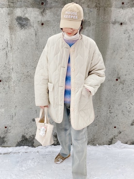 「Ray BEAMS（レイビームス）のアイテム（ノーカラーコート）」を使った、kotoeさん（レディース・161cm）の冬コーディネート