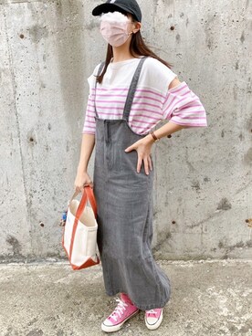 「LAKOLE（ラコレ）のアイテム（ジャンパースカート）」を使った、kotoeさん（レディース・161cm）の夏コーディネート