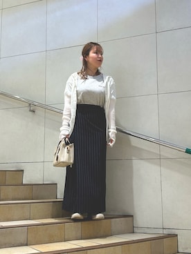 「SENSE OF PLACE by URBAN RESEARCH（センスオブプレイスバイアーバンリサーチ）のアシメタックタイトスカート（スカート、ブルー系）」を使った、まつみんさん（レディース・151cm）の春コーディネート