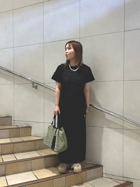 「SENSE OF PLACE by URBAN RESEARCH(センスオブプレイスバイアーバンリサーチ)の『接触冷感』汗ジミ防止カップツキバックオープンキャミソール(キャミソール、ブラック系)」を使った、まつみんさん(レディース・151cm)の春コーディネート