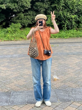 「Casselini（キャセリーニ）のアイテム（ハンチング/ベレー帽）」を使った、uno68さん（レディース・159cm）の夏コーディネート