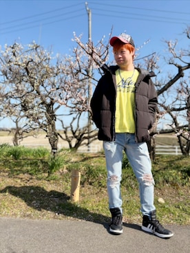 「no brand（ノーブランド）のアイテム（帽子）」を使った、SHINSUKEさん（メンズ・179cm）の春コーディネート