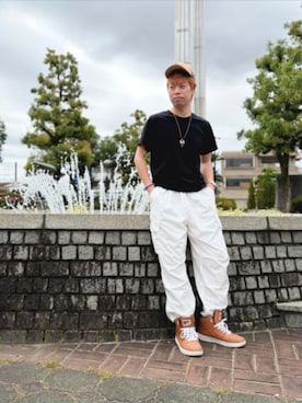 「chelsea（チェルシー）のアイテム（キャップ、ベージュ系）」を使った、SHINSUKEさん（メンズ・179cm）の夏コーディネート