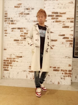 「アイテム（ダッフルコート）」を使った、SHINSUKEさん（メンズ・179cm）の冬コーディネート