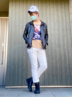 「GUコーデ」｜「アイテム（ライダースジャケット）」を使った、SHINSUKEさん（メンズ・180cm）の冬コーディネート