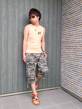 「Lee（リー）のアイテム（サンダル）」を使った、SHINSUKEさん（メンズ・179cm）の夏コーディネート