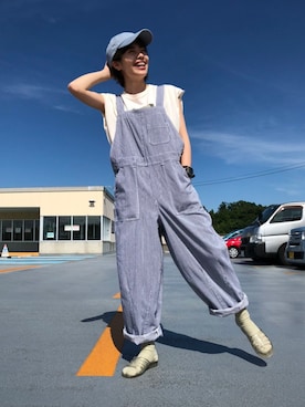 「RAG MACHINE（ラグマシーン）のアイテム（サロペット/オーバーオール）」を使った、マツミ(相互フォロー)さん（レディース・160cm）の夏コーディネート
