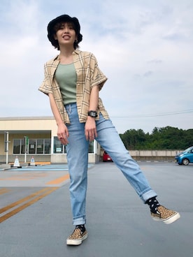 「RAG MACHINE（ラグマシーン）のアイテム（ハット）」を使った、マツミ(相互フォロー)さん（レディース・160cm）の夏コーディネート