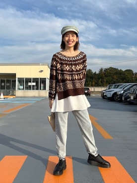 「ニット/セーター」｜「アイテム（帽子）」を使った、マツミ(相互フォロー)さん（レディース・160cm）の秋コーディネート