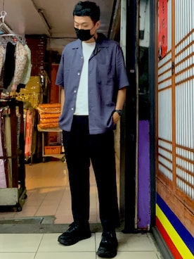 「plain-me（プレインミー）のアイテム（チノパンツ）」を使った、levishenさん（メンズ・178cm）の秋コーディネート