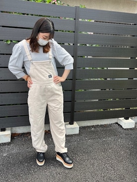 「しまむら（シマムラ）のアイテム（サロペット/オーバーオール、ホワイト系）」を使った、momoさん（レディース・156cm）の夏コーディネート