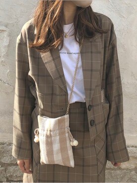 「Heather（ヘザー）のアイテム（ジャケット/アウター、ブラウン系）」を使った、momoさん（レディース・156cm）の夏コーディネート