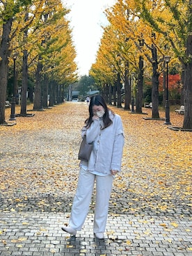 「GRL（グレイル）のアイテム（ニット/セーター、ベージュ系）」を使った、momoさん（レディース・156cm）の秋コーディネート