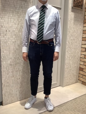 「アイテム（ビジネスシャツ）」を使った、BRICK HOUSE シャツ工房 徳重ヒルズウォーク店さん（メンズ・162cm）の冬コーディネート