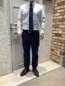 「アイテム（ビジネスシャツ）」を使った、BRICK HOUSE シャツ工房 徳重ヒルズウォーク店さん（メンズ・170cm）の秋コーディネート