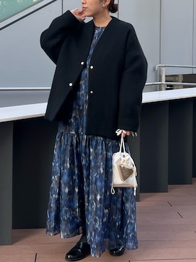 「アイテム（ノーカラージャケット）」を使った、kahoさん（レディース・153cm）の秋コーディネート