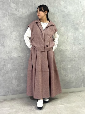 「アイテム（その他アウター、レッド系）」を使った、kahoさん（レディース・153cm）の秋コーディネート