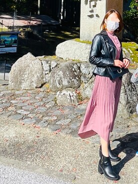 「AS KNOW AS plus（アズノゥアズプラス）のアイテム（ライダースジャケット）」を使った、nanaさん（レディース・160cm）の秋コーディネート