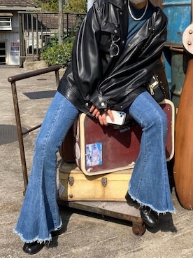 「PAGEBOY（ページボーイ）のアイテム（ライダースジャケット）」を使った、colin7fさん（レディース・160cm）の春コーディネート