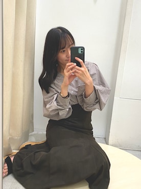 「ハイウエストスカート」｜「アイテム（その他）」を使った、ASAKAさん（レディース・158cm）の秋コーディネート